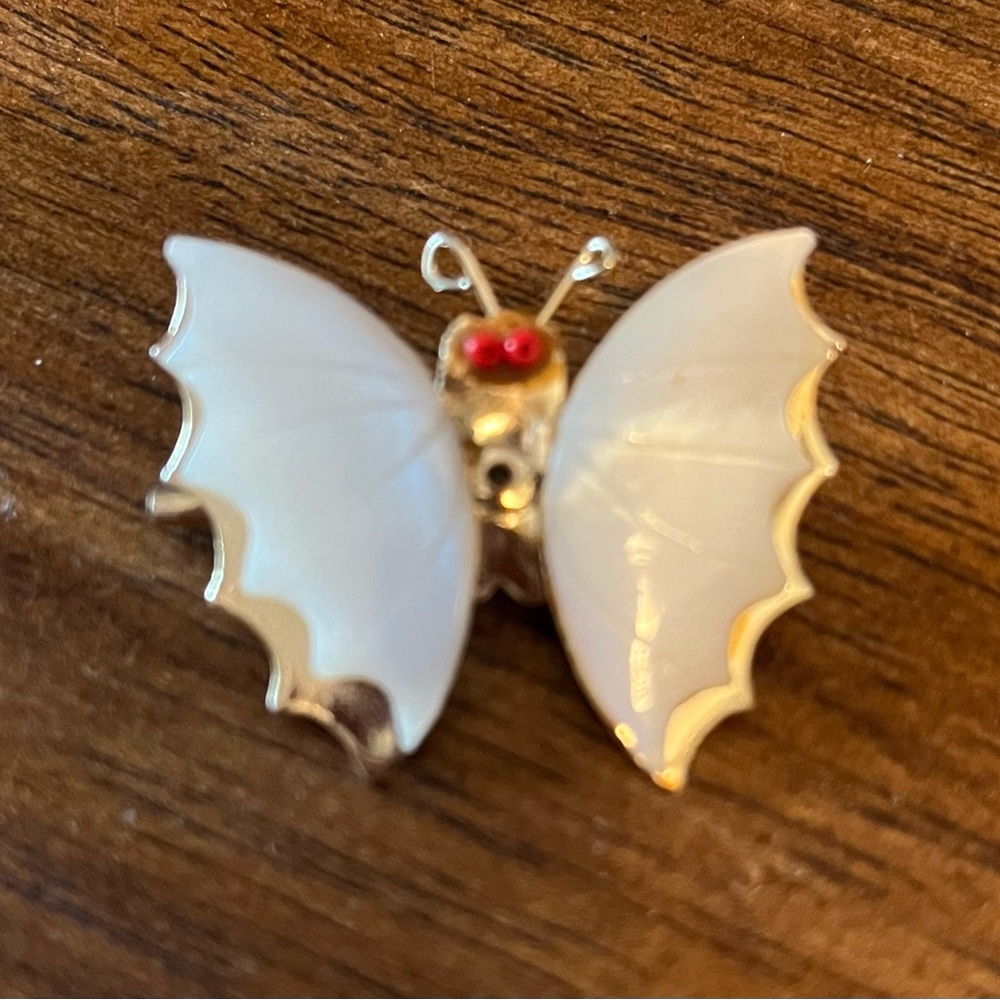 Vintage Butterfly Brooch in White and Gold